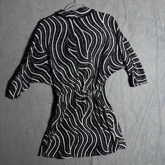 Zara Shiny Shimmery Wrap Dress M Black Silver White - Picture 3 of 6
